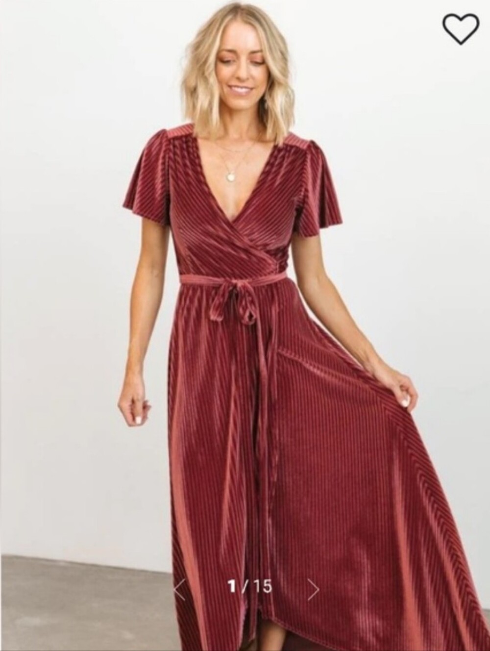 Baltic Born Women's Large Wrap Dress Andi Ribbed Velvet Maxi Dark Dusty Rose